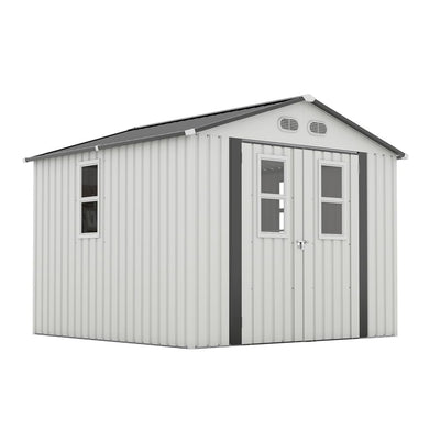 8x8 Ft Extérieur Abri de Jardin Moderne Toit Plat avec Protective Coating, 4 Daylight Windows & Lockable Doors, Dual Color Options Blanc Pur/Gris Foncé - W1598