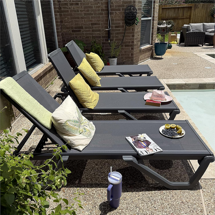 PURPLE LEAF – Chaise longue extérieure à 5 positions avec structure en aluminium et assise en Textilene, légère et durable pour terrasse et piscine
