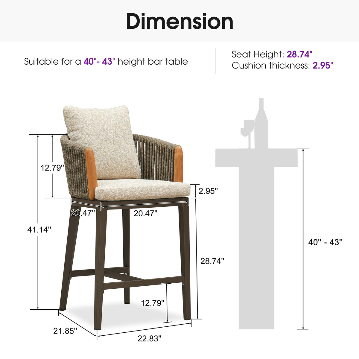PURPLE LEAF Hailar – Tabouret de bar extérieur moderne en rotin avec dossier et coussin pour balcon, intérieur, extérieur ou îlot de cuisine