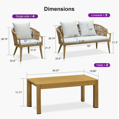 PURPLE LEAF Buler – Ensemble salon de terrasse moderne 4/8 pièces avec fauteuils en rotin, canapé et table basse pour bord de piscine