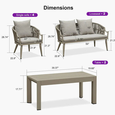PURPLE LEAF Buler – Ensemble salon de terrasse moderne 4/8 pièces avec fauteuils en rotin, canapé et table basse pour bord de piscine