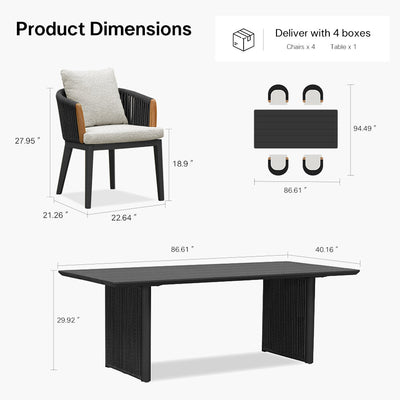 PURPLE LEAF Hailar – Ensemble repas extérieur familial avec table et chaises de terrasse en aluminium et coussins en oléfine
