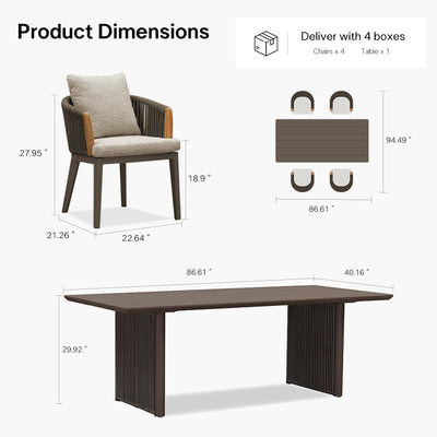 PURPLE LEAF Hailar – Ensemble repas extérieur familial avec table et chaises de terrasse en aluminium et coussins en oléfine