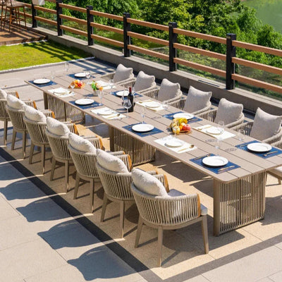 PURPLE LEAF Hailar – Ensemble repas extérieur familial avec table et chaises de terrasse en aluminium et coussins en oléfine