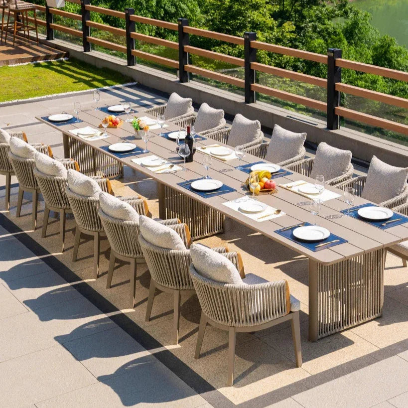 PURPLE LEAF Hailar – Ensemble repas extérieur familial avec table et chaises de terrasse en aluminium et coussins en oléfine