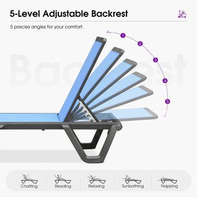 PURPLE LEAF – Chaise longue extérieure à 5 positions avec structure en aluminium et assise en Textilene, légère et durable pour terrasse et piscine