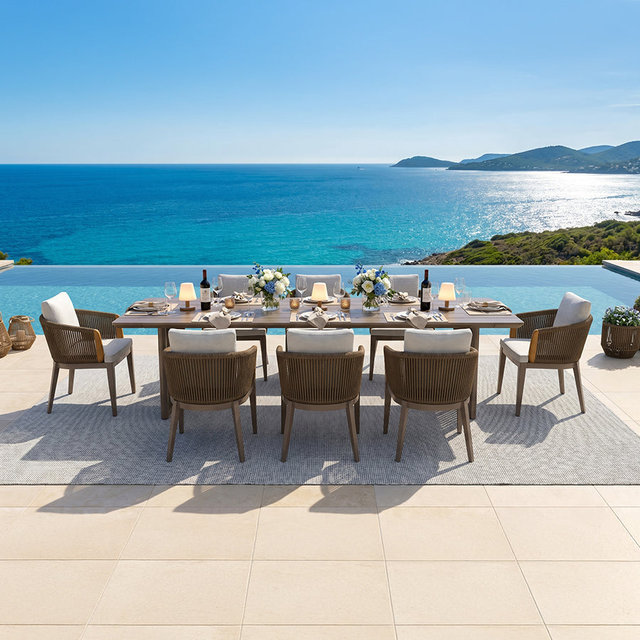PURPLE LEAF Hailar – Ensemble repas extérieur familial avec table et chaises de terrasse en aluminium et coussins en oléfine