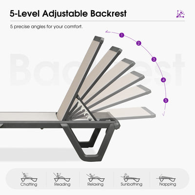 PURPLE LEAF – Chaise longue extérieure à 5 positions avec structure en aluminium et assise en Textilene, légère et durable pour terrasse et piscine