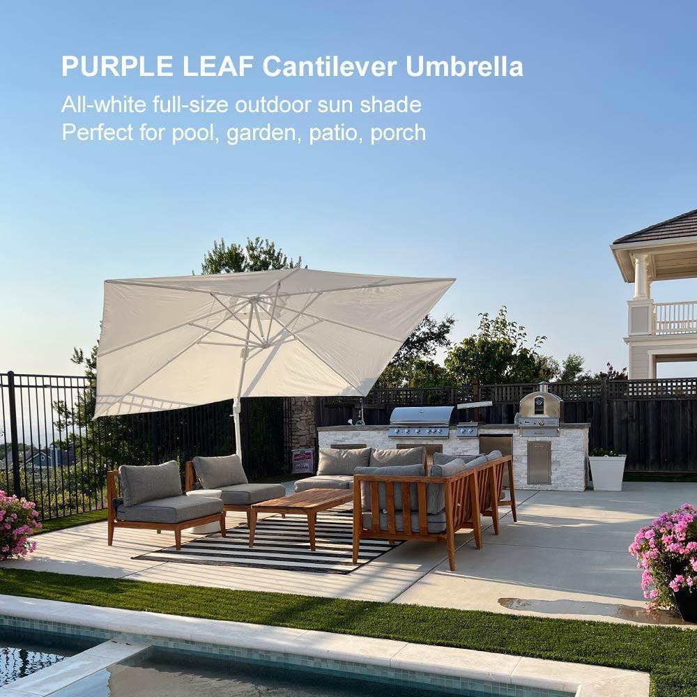 PURPLE LEAF – Parasol extérieur de terrasse avec base, parasol déporté blanc