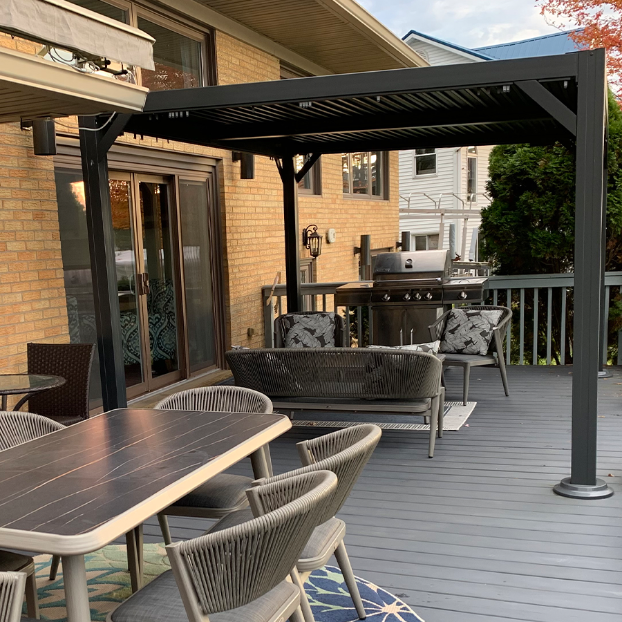 PURPLE LEAF Caesar – Pergola extérieure à lames orientables avec toit rigide réglable, gris