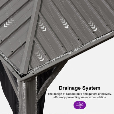PURPLE LEAF – Pavillon de terrasse pour piscine, toit rigide gris clair en acier galvanisé avec rideaux améliorés