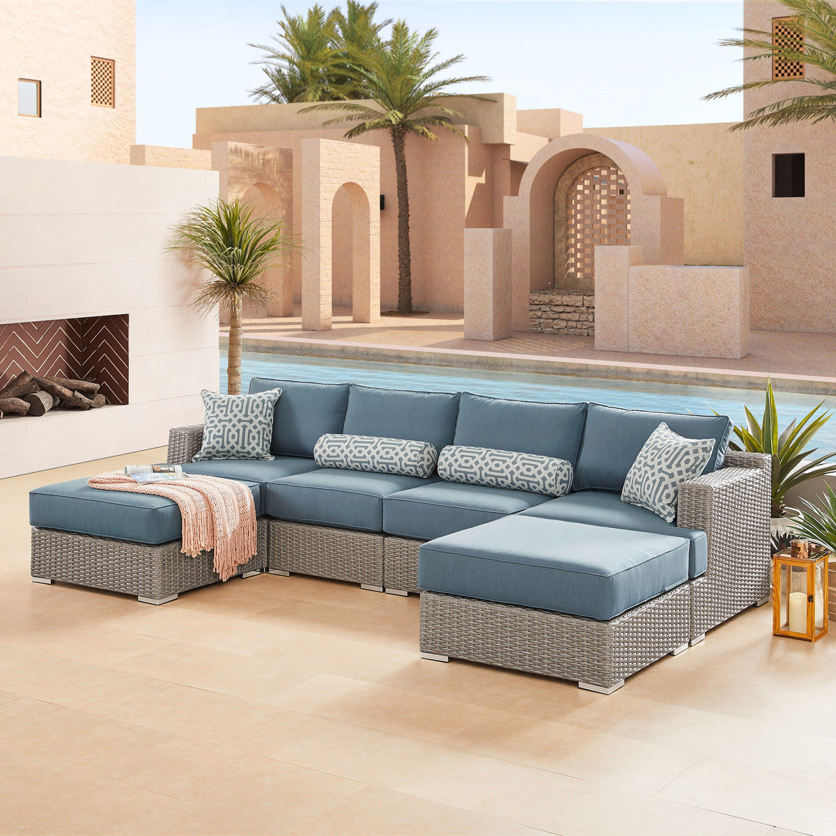 Ensemble salon de terrasse extérieur modulaire 6 pièces