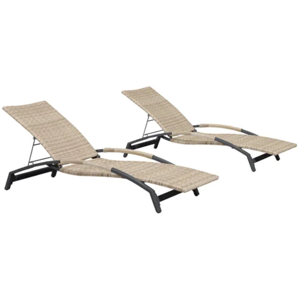 PURPLE LEAF – Lot de 2 chaises longues de terrasse en résine tressée, inclinables et réglables pour piscine, plage et bain de soleil