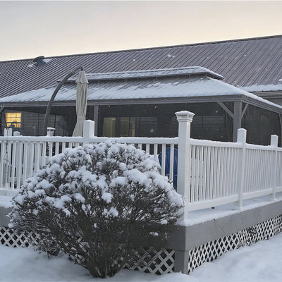 PURPLE LEAF – Pavillon de terrasse pour piscine, toit rigide gris clair en acier galvanisé avec rideaux améliorés