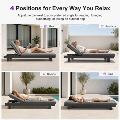 PURPLE LEAF – Lit de repos extérieur Standard avec coussin, tissu mélangé oléfine et structure en aluminium pour terrasse et piscine