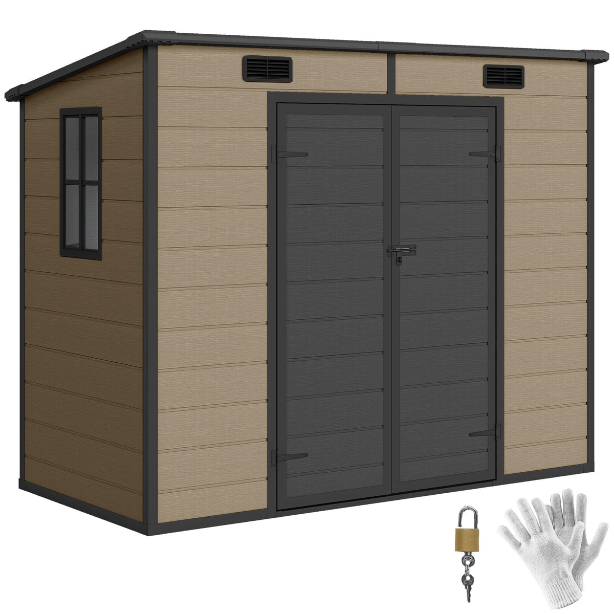 EverBase 8' x 4' – Abri de rangement extérieur avec fenêtre, portes verrouillables et aérations, Light Brown