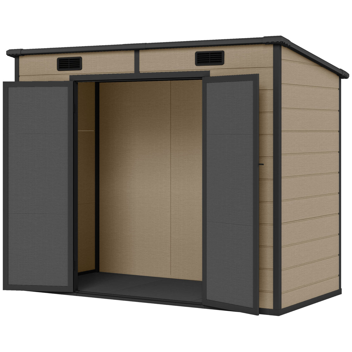 EverBase 8' x 4' – Abri de rangement extérieur avec fenêtre, portes verrouillables et aérations, Light Brown