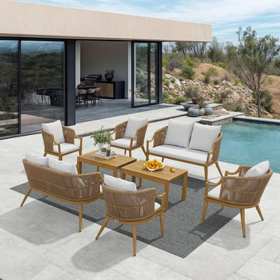 PURPLE LEAF Buler – Ensemble salon de terrasse moderne 4/8 pièces avec fauteuils en rotin, canapé et table basse pour bord de piscine