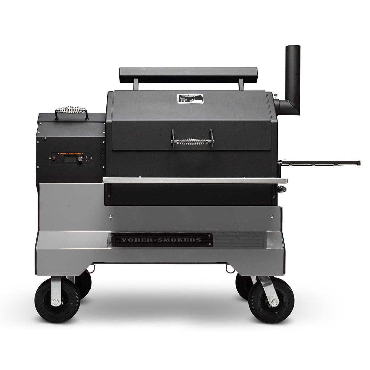 Yoder Smokers YS640s – Barbecue à granulés sur Competition Cart Silver avec kit de porte T-Stat et tablettes latérales inox