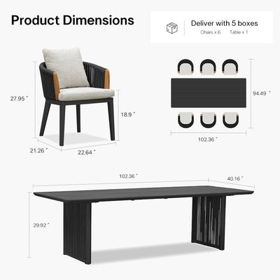 PURPLE LEAF Hailar – Ensemble repas extérieur familial avec table et chaises de terrasse en aluminium et coussins en oléfine