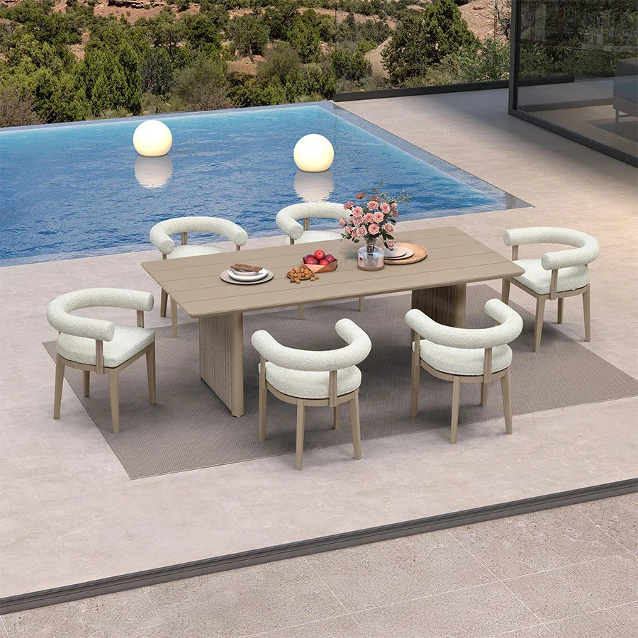 PURPLE LEAF Provence – Ensemble repas de terrasse haut de gamme moderne avec grande table rectangulaire et chaises en aluminium avec coussins en oléfine