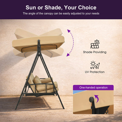 PURPLE LEAF – Balancelle de porche avec auvent inclinable réglable, support et structure en acier, toutes saisons et compacte