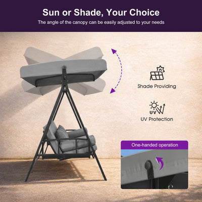 PURPLE LEAF – Balancelle de porche avec auvent inclinable réglable, support et structure en acier, toutes saisons et compacte