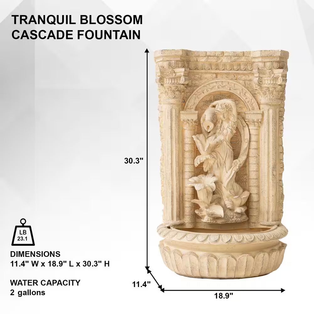 XBrand 30.3" – Fontaine solaire cascade avec pot, grande statue brune de jeune femme tenant un pot, fontaine murale extérieure en polyrésine