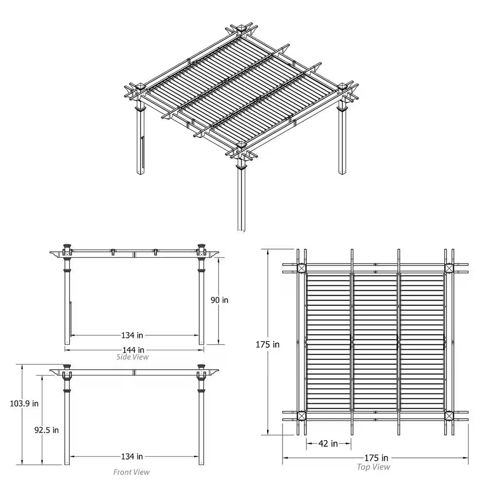 Camelot – Pergola à lames orientables en vinyle 144"L X 144"W X 104"H, blanche, VA42070