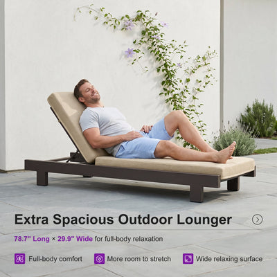PURPLE LEAF – Lit de repos extérieur Standard avec coussin, tissu mélangé oléfine et structure en aluminium pour terrasse et piscine