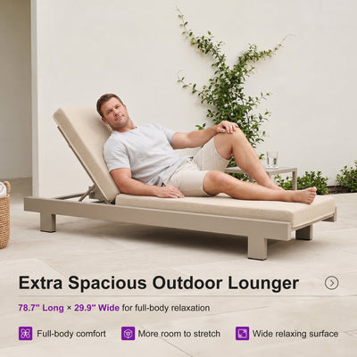 PURPLE LEAF – Lit de repos extérieur Standard avec coussin, tissu mélangé oléfine et structure en aluminium pour terrasse et piscine
