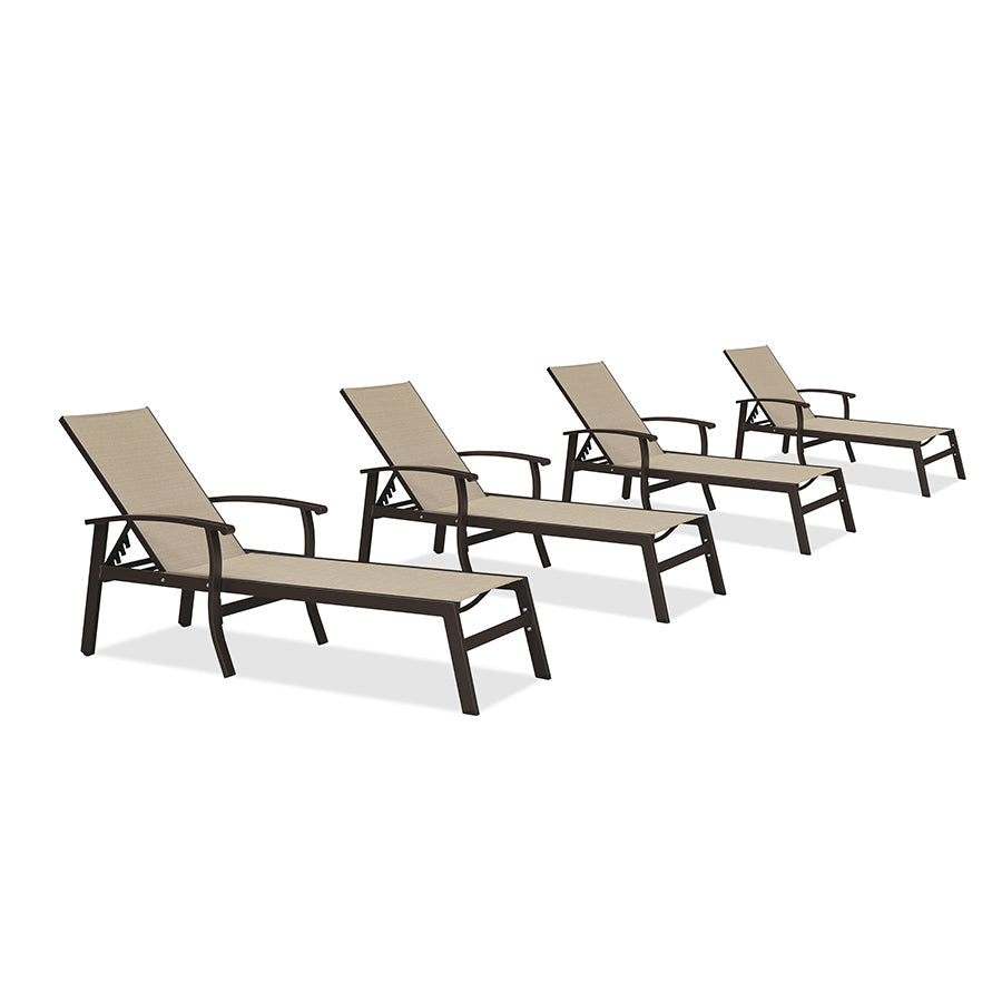 PURPLE LEAF – Chaise longue extérieure en aluminium avec table d’appoint, roulettes, accoudoirs et dossier réglable pour terrasse, piscine et plage