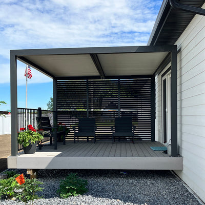 PURPLE LEAF Athena – Pergola extérieure grise en aluminium à lames orientables avec paroi à volets, réglable et étanche à la pluie
