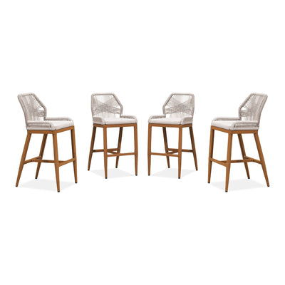 PURPLE LEAF – Lot de 4 tabourets de bar extérieurs en aluminium avec dossier, rotin tressé moderne style bohème pour jardin et piscine