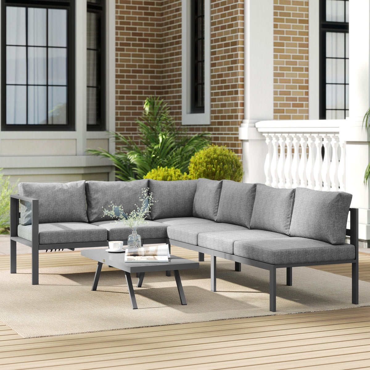 Ensemble salon d’angle en aluminium 3 pièces avec dossier réglable, gris foncé