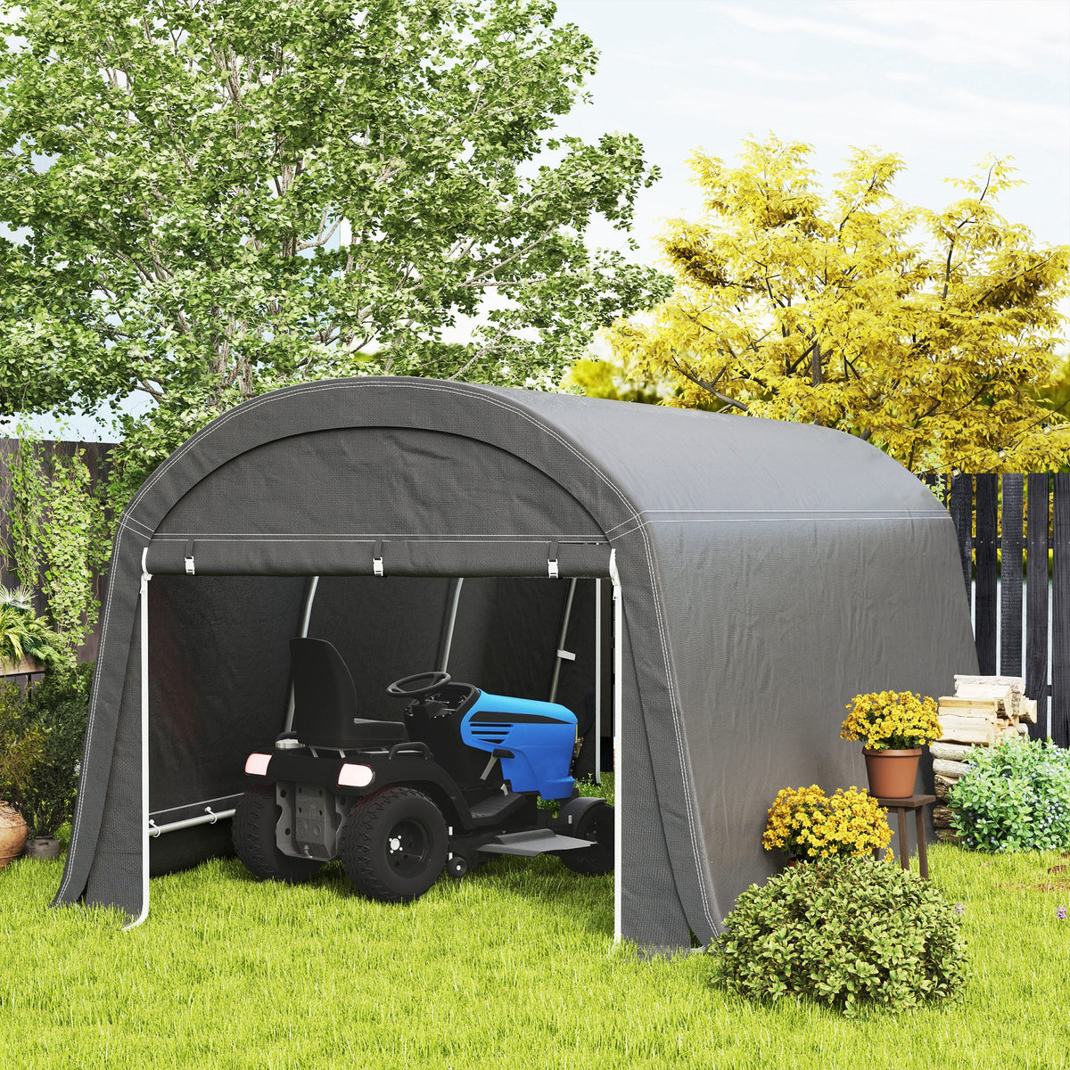 Abri portable 10' x 20' avec porte zippée enroulable, gris foncé