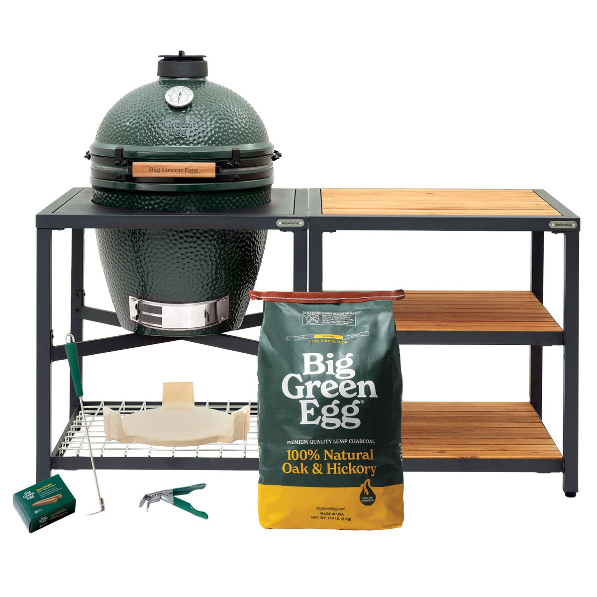 Large Big Green Egg + ensemble Modular Nest + extension – (3) inserts Acacia