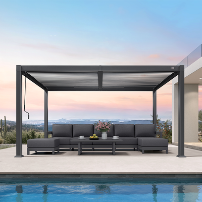 PURPLE LEAF Caesar – Pergola extérieure à lames orientables avec toit rigide réglable, gris