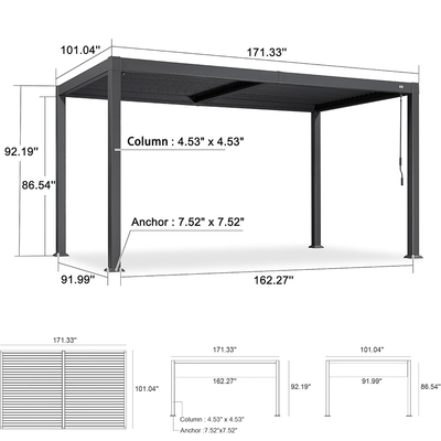 PURPLE LEAF Caesar – Pergola extérieure à lames orientables avec toit rigide réglable, gris