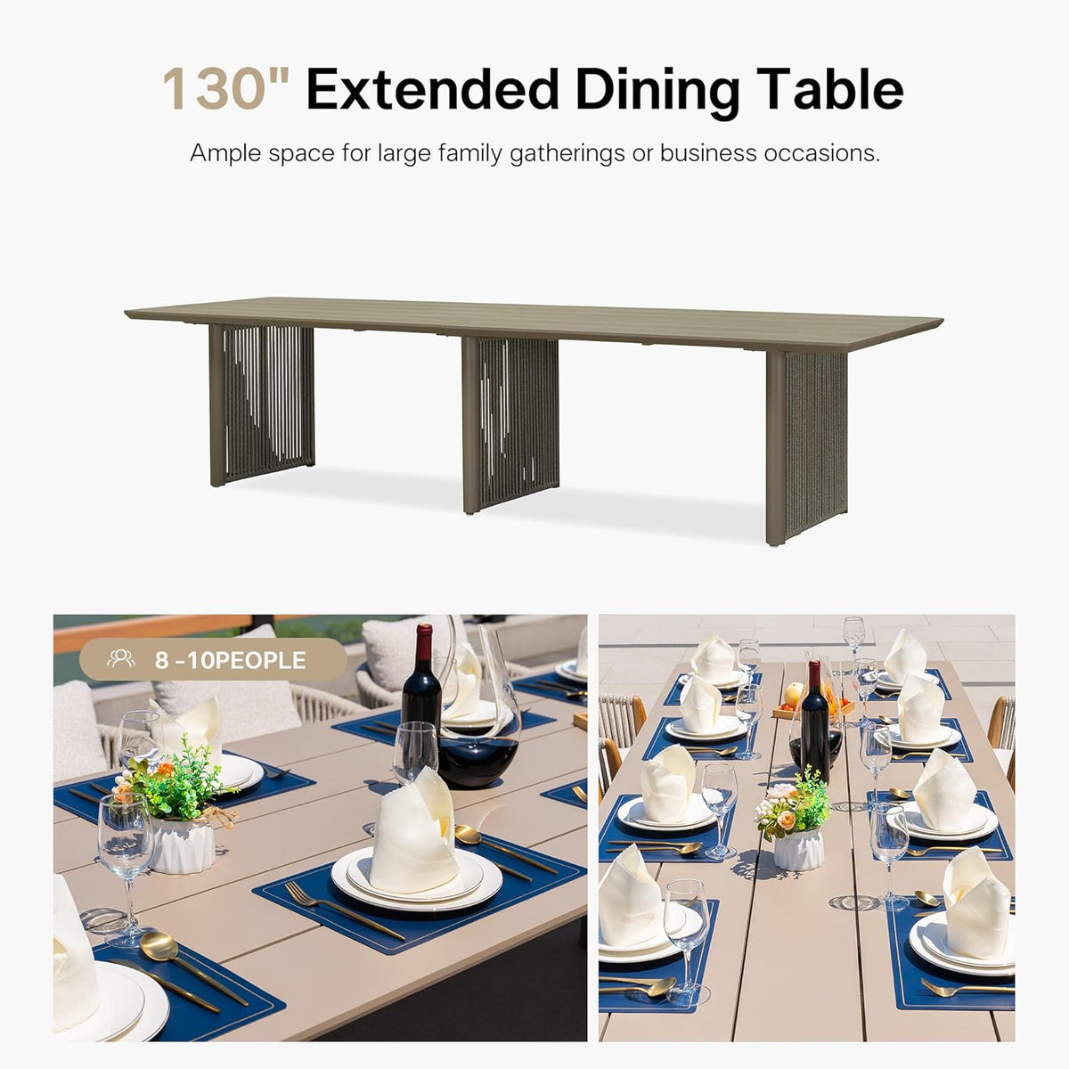 PURPLE LEAF Hailar – Ensemble repas extérieur familial avec table et chaises de terrasse en aluminium et coussins en oléfine