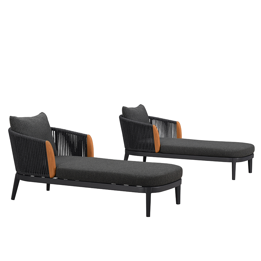 PURPLE LEAF Hailar – Chaise longue de terrasse rembourrée en oléfine, aluminium et accoudoirs en teck pour terrasse, piscine et jardin