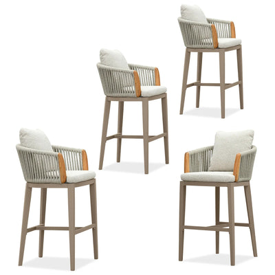 PURPLE LEAF Hailar – Tabouret de bar extérieur moderne en rotin avec dossier et coussin pour balcon, intérieur, extérieur ou îlot de cuisine