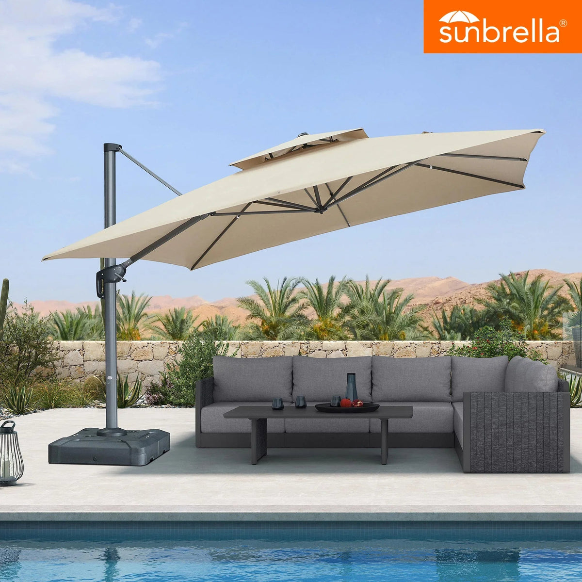 PURPLE LEAF SUNBRELLA – Parasol déporté de terrasse en aluminium gris