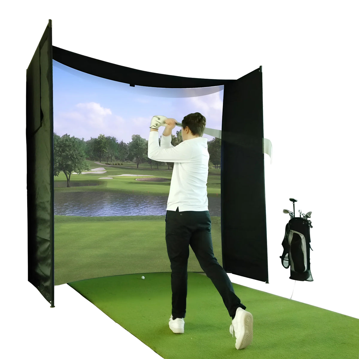 Kit DIY d’enceinte avec structure et écran d’impact pour simulateur de golf, tissu résistant avec Velcro, bordure noire renforcée, 9.8'X9.8'X4.9'