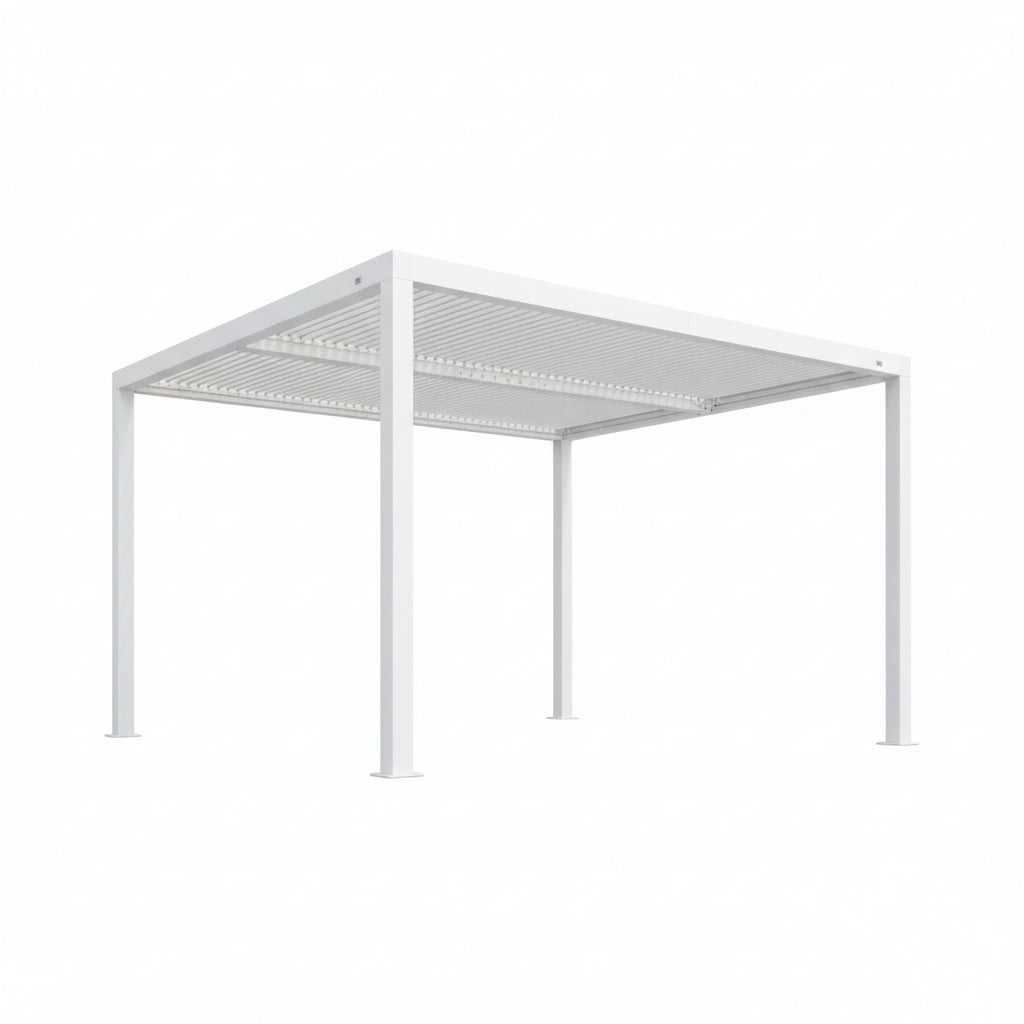 Hanso Home – Pergola moderne blanche à lames orientables avec toit réglable pour terrasse, arrière-cour et jardin