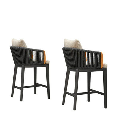 PURPLE LEAF Hailar – Tabouret de bar extérieur moderne en rotin avec dossier et coussin pour balcon, intérieur, extérieur ou îlot de cuisine