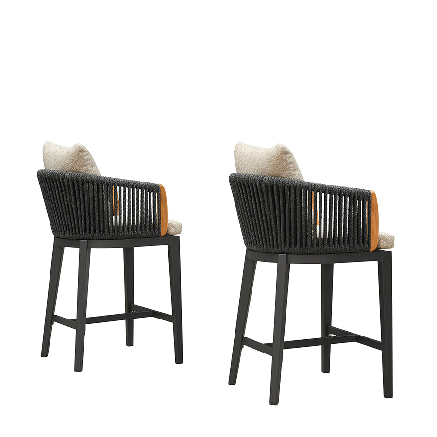 PURPLE LEAF Hailar – Tabouret de bar extérieur moderne en rotin avec dossier et coussin pour balcon, intérieur, extérieur ou îlot de cuisine