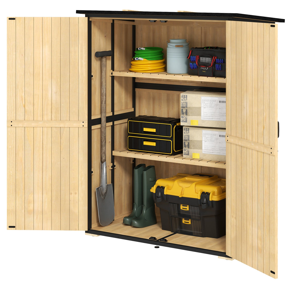 Armoire de rangement extérieure en bois avec 2 étagères, Natural
