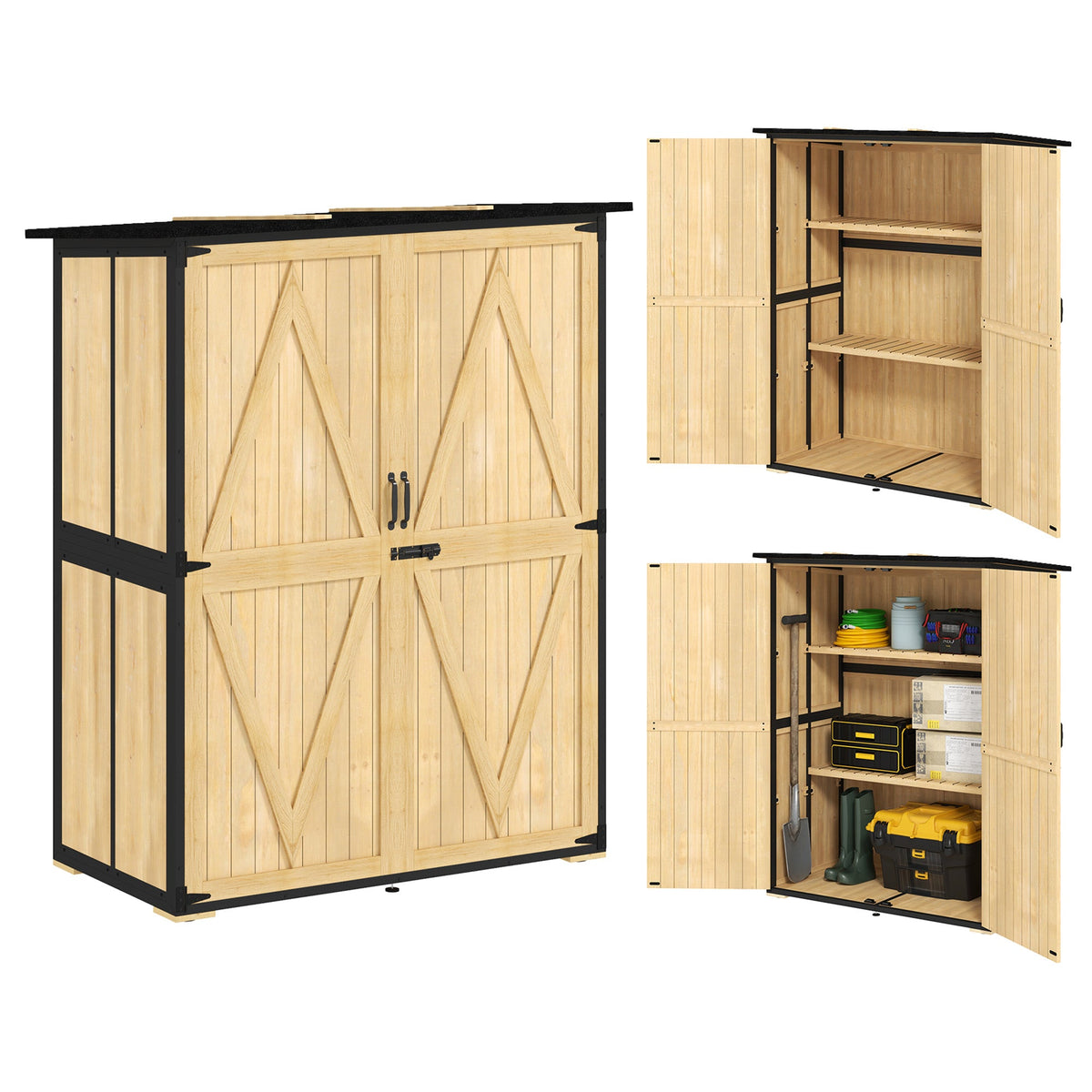 Armoire de rangement extérieure en bois avec 2 étagères, Natural
