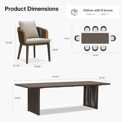 PURPLE LEAF Hailar – Ensemble repas extérieur familial avec table et chaises de terrasse en aluminium et coussins en oléfine